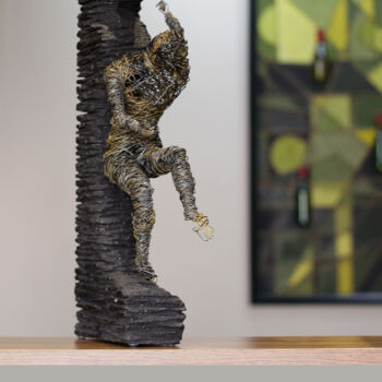 Sculpture titled "Escape from reality" by Karen Axikyan, Original Artwork, Wire Mounted on Wood Stretcher frame