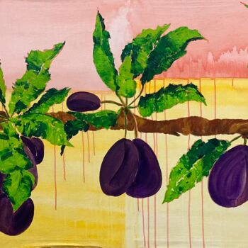 Painting titled "Plums" by Karen Dutoit Verbeke, Original Artwork, Acrylic