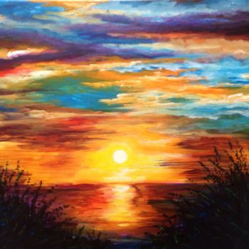 Painting titled "Marsh Tide Sunset" by Ferrand, Original Artwork, Acrylic