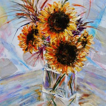 Картина под названием "Sunflowers in glass" - Ferrand, Подлинное произведение искусства, Акрил