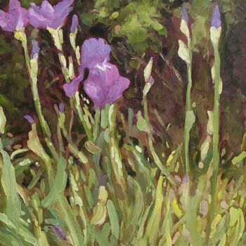 Painting titled "Les iris" by Karen Garnaud, Original Artwork, Oil