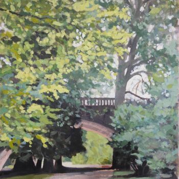 Painting titled "Pont feuilles chemin" by Karen Garnaud, Original Artwork, Acrylic