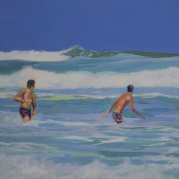 Painting titled "Boys in the water." by Karen Kruse, Original Artwork, Acrylic