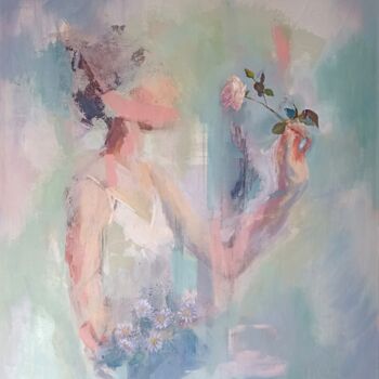 Pintura titulada "Holding a Rose" por Karen Lara Martin, Obra de arte original, Acrílico Montado en Bastidor de camilla de m…