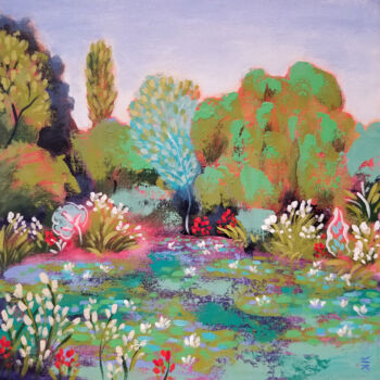 Malarstwo zatytułowany „Weeping Willow and…” autorstwa Karen Rieger, Oryginalna praca, Akryl Zamontowany na Drewniana rama n…