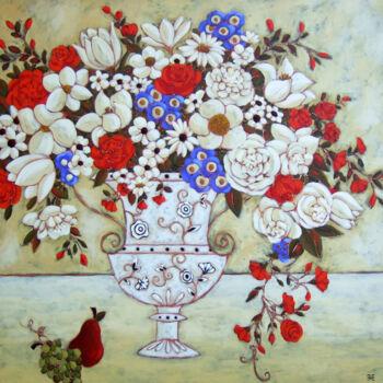 Painting titled "Blooms with Ivory V…" by Karen Rieger, Original Artwork, Acrylic