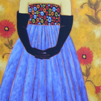 제목이 "Woman with Poppies"인 미술작품 Karen Rieger로, 원작, 기름 나무 들것 프레임에 장착됨