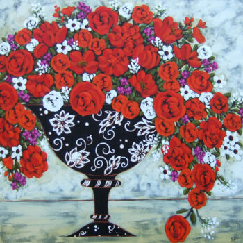Pintura intitulada "Red and White Bloom…" por Karen Rieger, Obras de arte originais, Acrílico