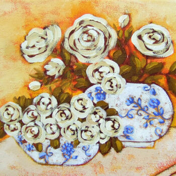 Картина под названием "White Roses" - Karen Rieger, Подлинное произведение искусства, Масло Установлен на Деревянная рама дл…
