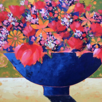 Pintura intitulada "Indigo Vase" por Karen Rieger, Obras de arte originais, Acrílico