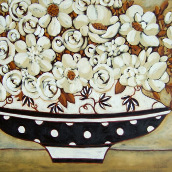 Картина под названием "Peonies and Roses w…" - Karen Rieger, Подлинное произведение искусства, Масло Установлен на Деревянна…