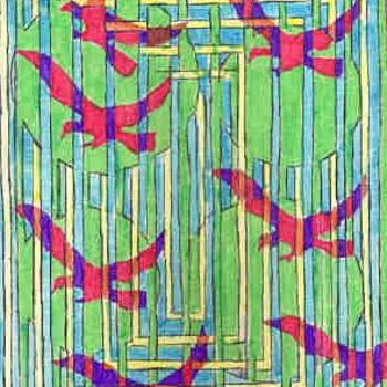 Dibujo titulada "Spiral Bird Flight" por Karen Wood, Obra de arte original