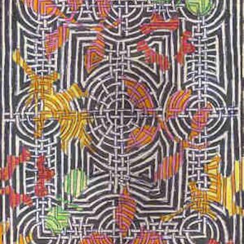 Рисунок под названием "Art Deco Leaves" - Karen Wood, Подлинное произведение искусства