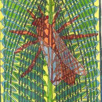 「Woven Leaf Bug」というタイトルの描画 Karen Woodによって, オリジナルのアートワーク