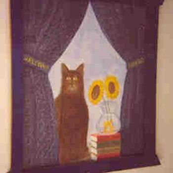 Pintura titulada "Barter Book Cat" por Karen Wood, Obra de arte original