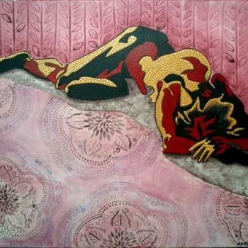 Painting titled "PETIT NU AU FOND RO…" by Karen Decoster, Original Artwork, Oil