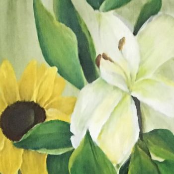 Картина под названием "Lily and Sunflower" - Karen Kaback, Подлинное произведение искусства, Акрил