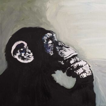 Malerei mit dem Titel "Denker. Affe in the…" von Karibou Artist, Original-Kunstwerk, Öl Auf Keilrahmen aus Holz montiert