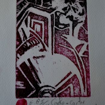 Druckgrafik mit dem Titel "Cache-Cache" von Karima Bensaad, Original-Kunstwerk, Radierung