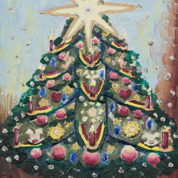 Schilderij getiteld "Weihnachtsbaum mit…" door Karin Sternberg, Origineel Kunstwerk, Olie