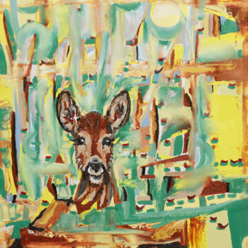 Malerei mit dem Titel "Reh im Wald" von Karin Sternberg, Original-Kunstwerk, Öl