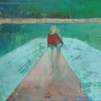Painting titled "Pool 11" by Kariko Ono, Original Artwork, Oil Mounted on Wood Stretcher frame