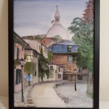 Painting titled "A view of the Sacré…" by Karina Azarian, Original Artwork, Watercolor