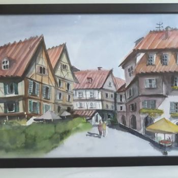 Painting titled "Alsatian Street" by Karina Azarian, Original Artwork, Watercolor