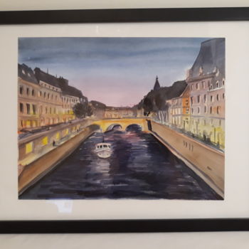 Malerei mit dem Titel "Quay of Seine" von Karina Azarian, Original-Kunstwerk, Aquarell