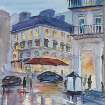Painting titled "Rainy evening in Pa…" by Karina Azarian, Original Artwork, Watercolor