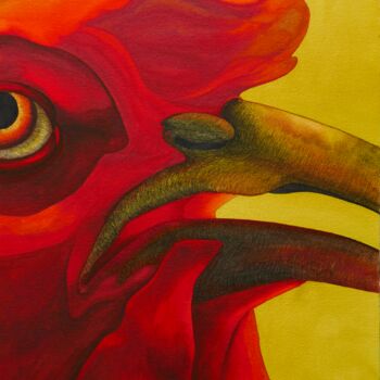 Картина под названием "Rooster in the fire" - Karina Danylchuk, Подлинное произведение искусства, Акварель