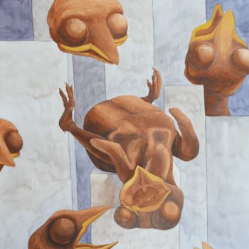 Pittura intitolato "Chicks in the city" da Karina Danylchuk, Opera d'arte originale, Acquarello