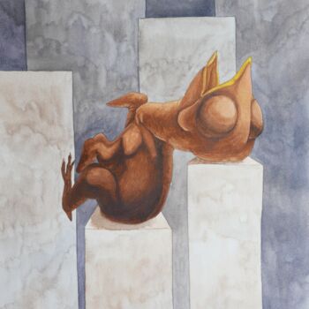 Ζωγραφική με τίτλο "Small blind chick" από Karina Danylchuk, Αυθεντικά έργα τέχνης, Ακουαρέλα