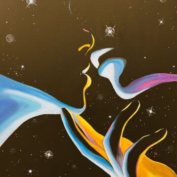 Painting titled "Outer space" by Karina Romanova (Clementina), Original Artwork, Oil Mounted on Wood Stretcher frame