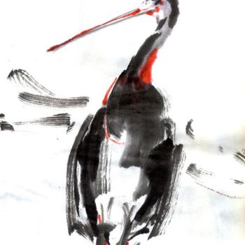 Zeichnungen mit dem Titel "Bird in the fields" von Karina Plachetka, Original-Kunstwerk, Tinte