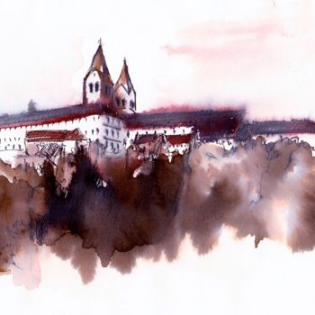 Peinture intitulée "Freising skyline" par Karina Plachetka, Œuvre d'art originale, Encre