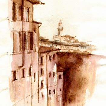 Zeichnungen mit dem Titel "Florenz skyline" von Karina Plachetka, Original-Kunstwerk, Tinte