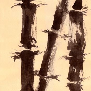 Schilderij getiteld "Bambus study" door Karina Plachetka, Origineel Kunstwerk, Inkt