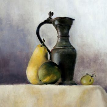 Malerei mit dem Titel "Stillleben mit Wein…" von Karina Plachetka, Original-Kunstwerk, Öl