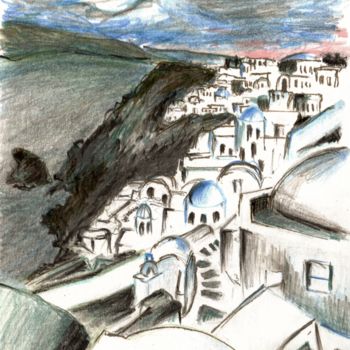 Dessin intitulée "Santorini" par Karina Plachetka, Œuvre d'art originale, Conté