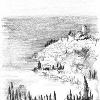 Zeichnungen mit dem Titel "Lago di Garda" von Karina Plachetka, Original-Kunstwerk, Bleistift