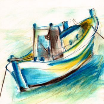 Malerei mit dem Titel "Greek boat" von Karina Plachetka, Original-Kunstwerk, Aquarell