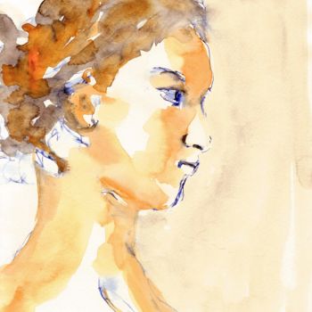 Pintura intitulada "Head in profil" por Karina Plachetka, Obras de arte originais, Aquarela