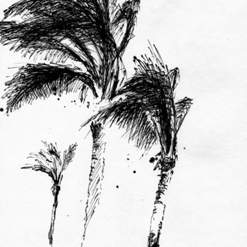 Dibujo titulada "Lanzarote Landscape…" por Karina Plachetka, Obra de arte original, Tinta