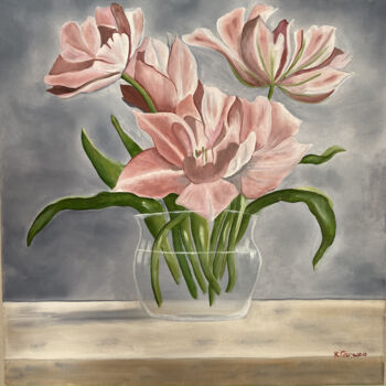 Painting titled "Bouquet" by Karine Carrasco, Original Artwork, Oil Mounted on Wood Stretcher frame