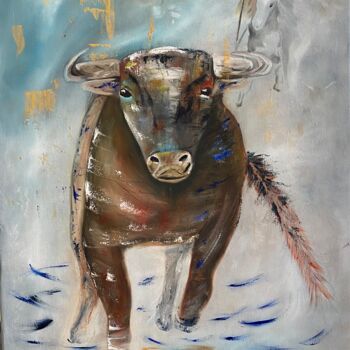 Peinture intitulée "El toro" par Karine Carrasco, Œuvre d'art originale, Huile Monté sur Châssis en bois