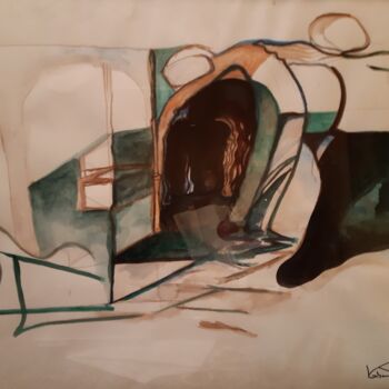 「La danse 1」というタイトルの絵画 Karine Gibaultによって, オリジナルのアートワーク, 水彩画 ガラスにマウント