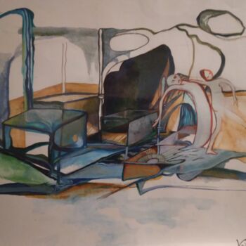 Schilderij getiteld "La danse 2" door Karine Gibault, Origineel Kunstwerk, Aquarel Gemonteerd op Glas