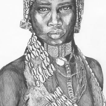 Drawing titled "Africaine stylo bil…" by Karine Lambert, Original Artwork, Ballpoint pen