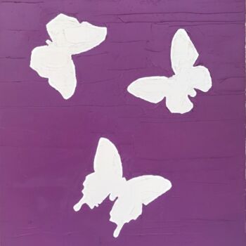 绘画 标题为“papillons magenta” 由Karine Lejeune, 原创艺术品, 油 安装在木质担架架上